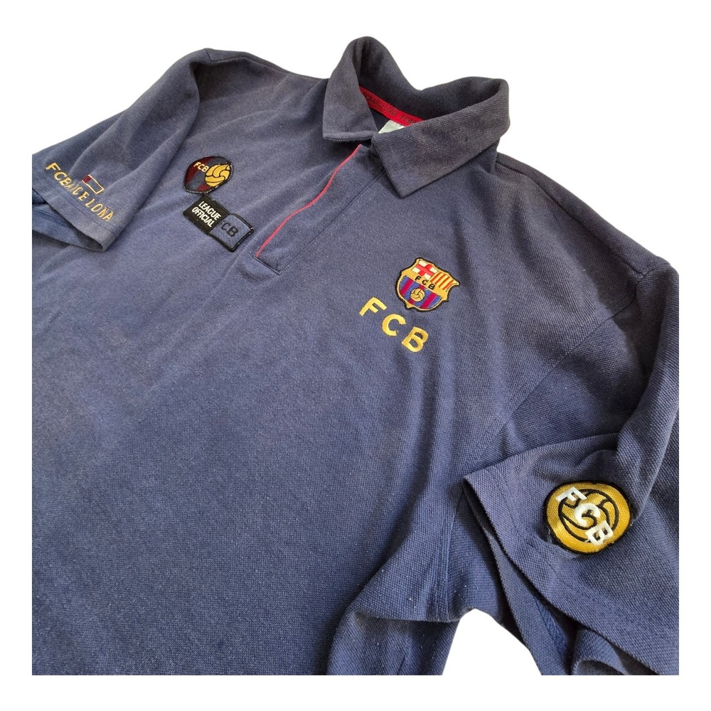 Vintage FCB Barcelona Football Polo Shirt Mens L XL Navy Embroidery Soccer Spain